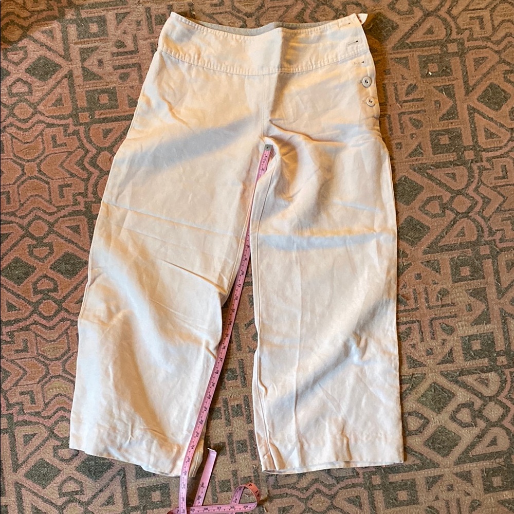 Cartonnier mid-rise linen cotton blend pale pink wide leg pants